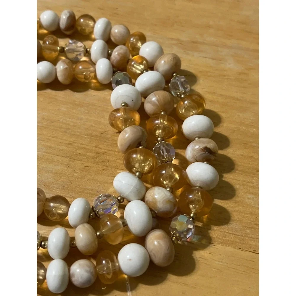 Chunky Multi Strand Beaded Necklace Gold Tone Rhinestone‎ Accent Statement Event